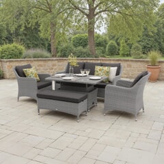 Bramblecrest Tetbury 3 Seat Sofa with Rectangle Adjustable Tree-Free Table 2 Chairs  Bench Graphite/Smoke