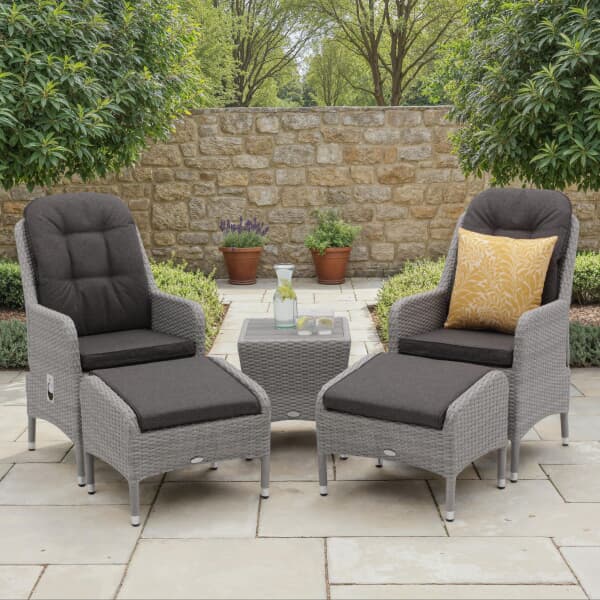 Bramblecrest Tetbury Recliner Set with 2 Footstools With Tree-Free Coffee Table Graphite/Smoke