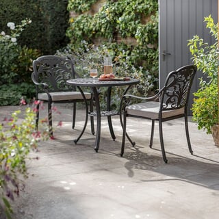 Bramblecrest Venice 78cm Round Bistro Table with 2 Stacking Armchairs Bronze