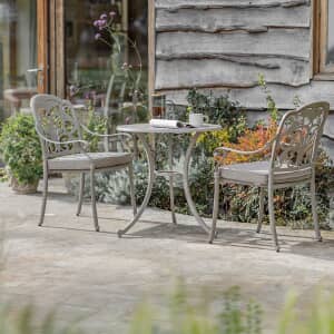 Bramblecrest Venice 78cm Round Bistro Table with 2 Stacking Armchairs Stone