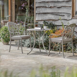 Bramblecrest Venice 78cm Round Bistro Table with 2 Stacking Armchairs Stone