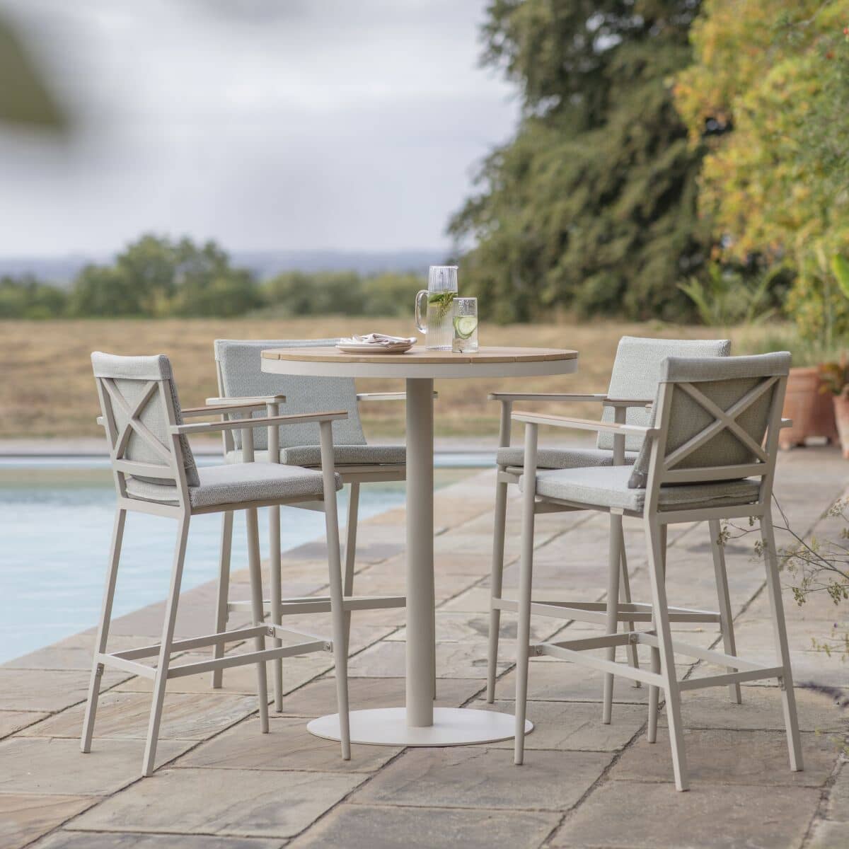 Bramblecrest RHS Wisley 90cm Round Bar Set With Table And 4 Bar Stools - Mocha
