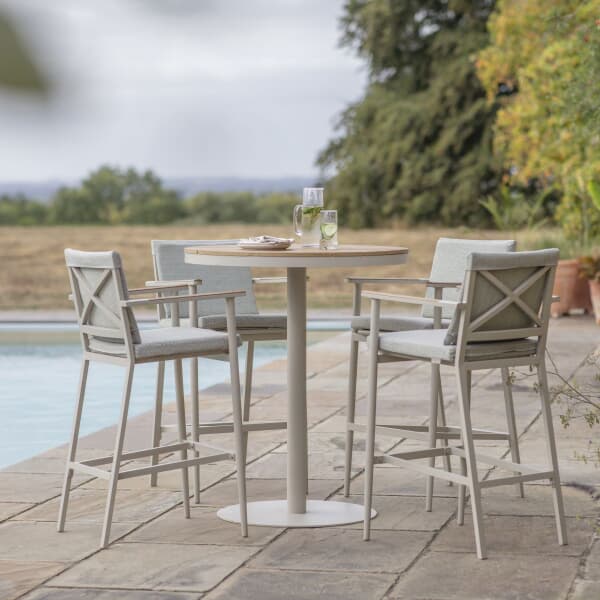 Bramblecrest RHS Wisley 90cm Round Bar Set With Table And 4 Bar Stools - Mocha