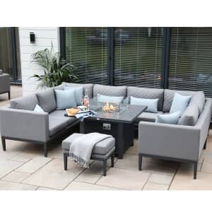 Supremo Mirfield U Shaped Modular Sofa Dining Set wth Square Firepit Table