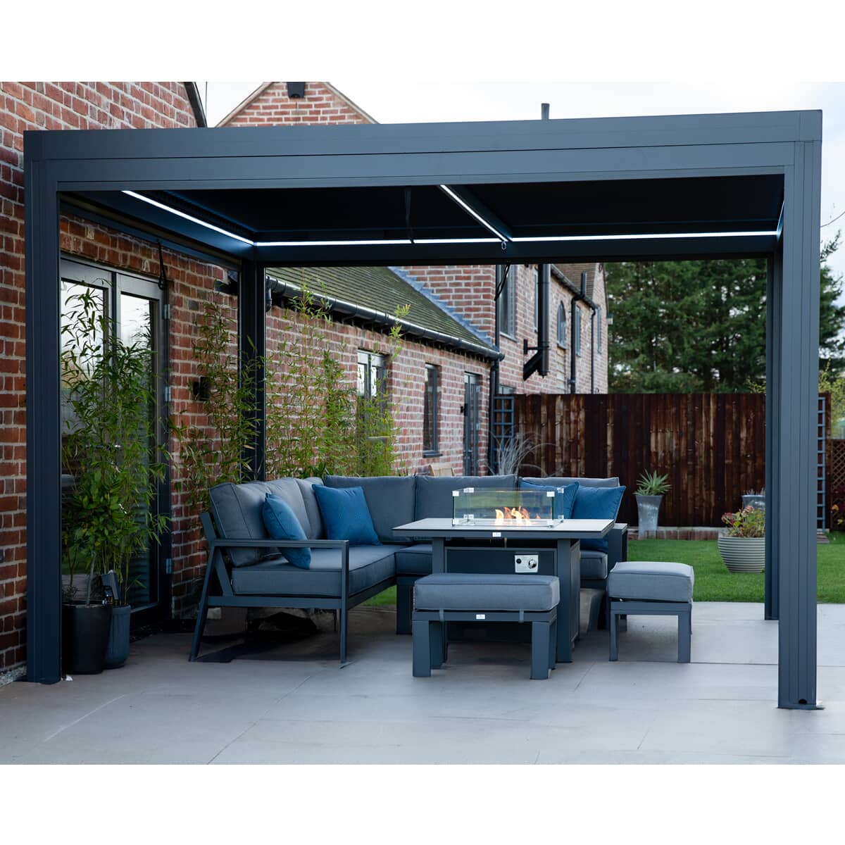 Supremo Leisure Belfort 3.6m x 3.6m Gazebo / Pergola with Curtains and LED - Charcoal