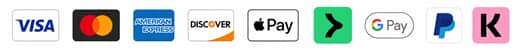 Accepted payment methods including Visa, Mastercard, PayPal, Klarna and Clearpay