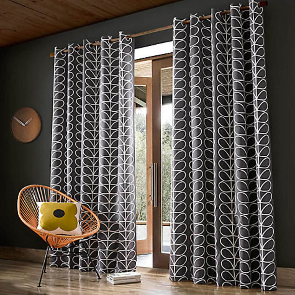 Orla Kiely Linear Stem Curtains Charcoal Justlinen