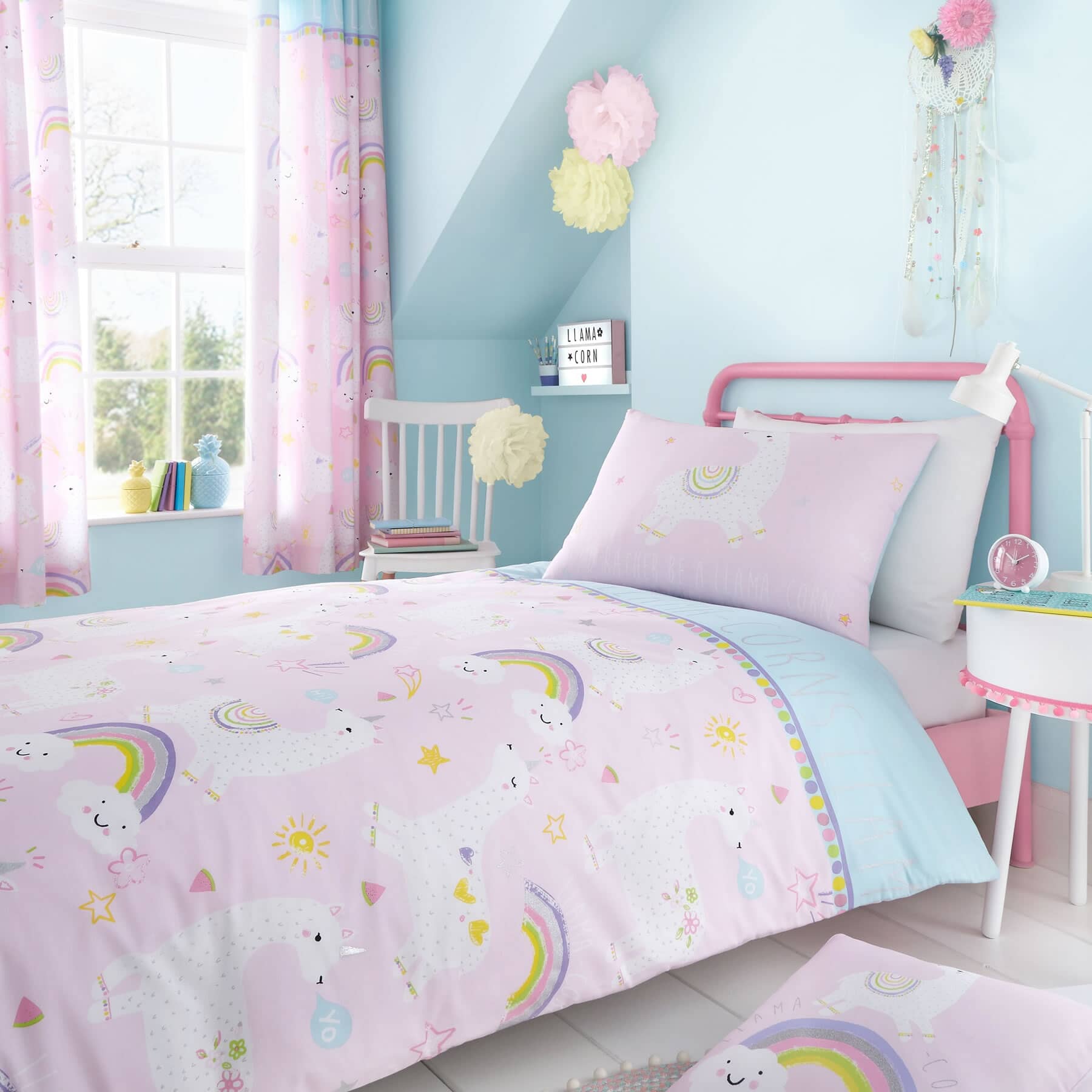 Catherine Lansfield Kids Children Llama-Corn Duvet Cover Bedroom Collection Pink 