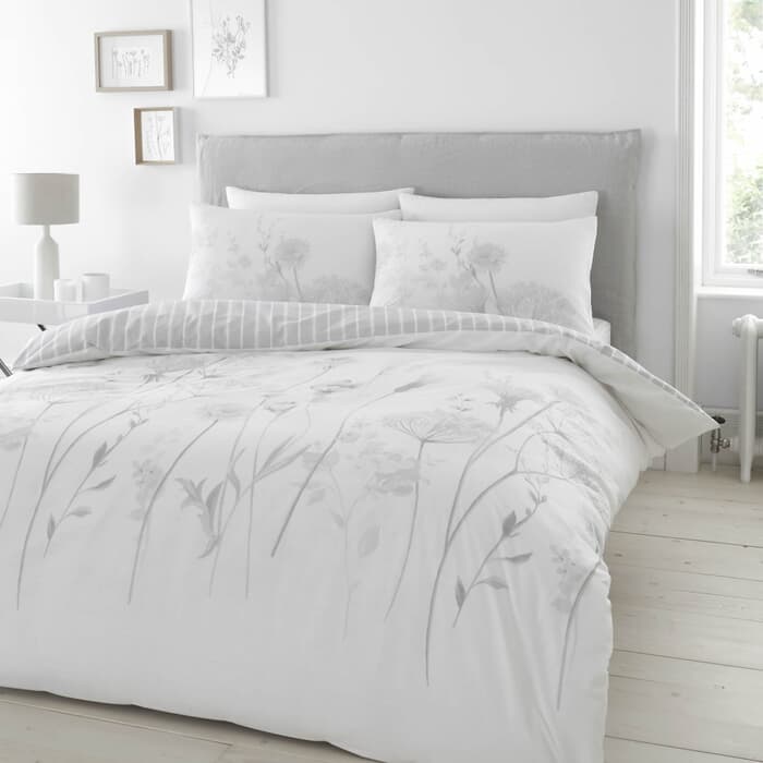 Catherine Lansfield Meadowsweet Floral White and Grey large