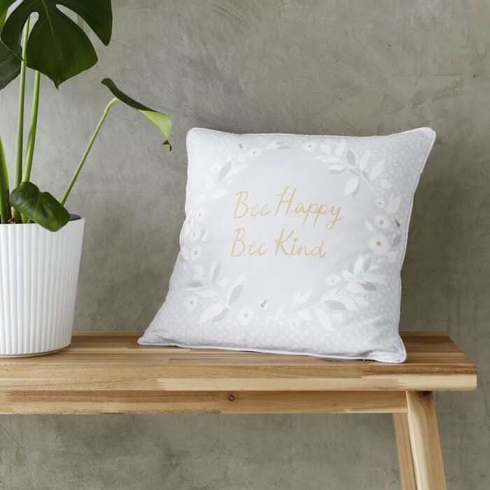 Catherine Lansfield Bee Kind Cushion Grey/Ochre large