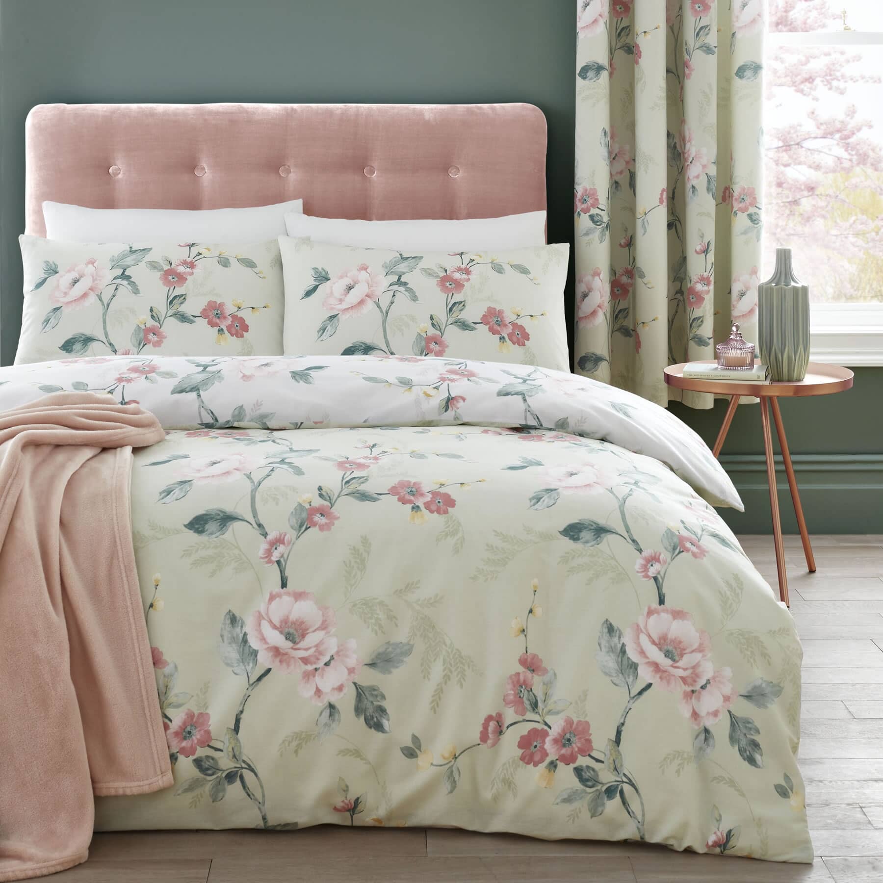 Catherine Lansfield Floral Trail Easy Care King Duvet Set Green 