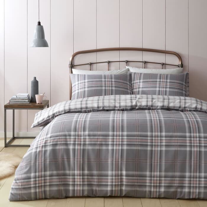 Catherine Lansfield Kelso Check Pink and Grey large