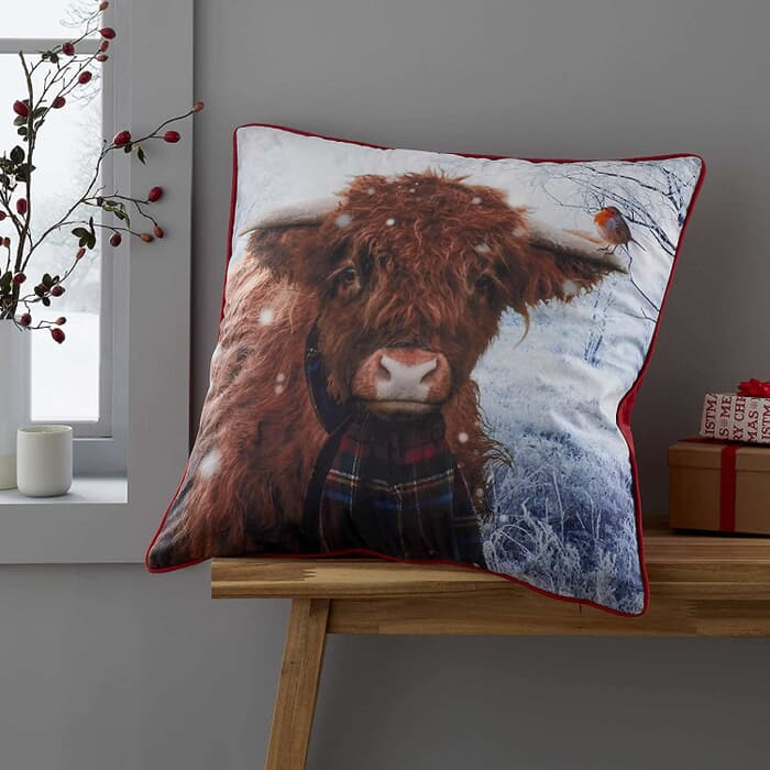 Catherine Lansfield Highland Cow Cushion Cover Multi large