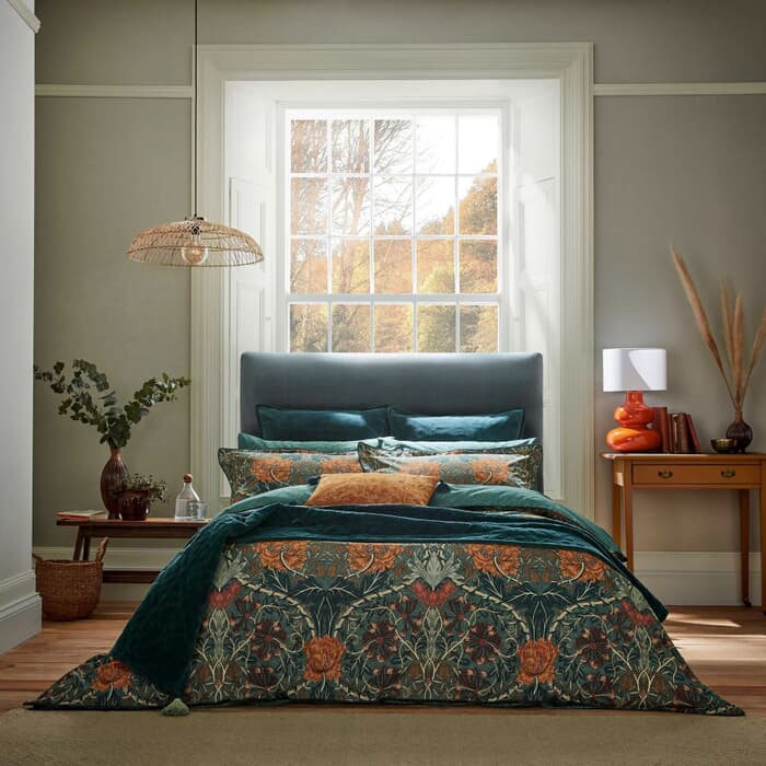 William Morris Honeysuckle and Tulip in Mulberry and Teal large