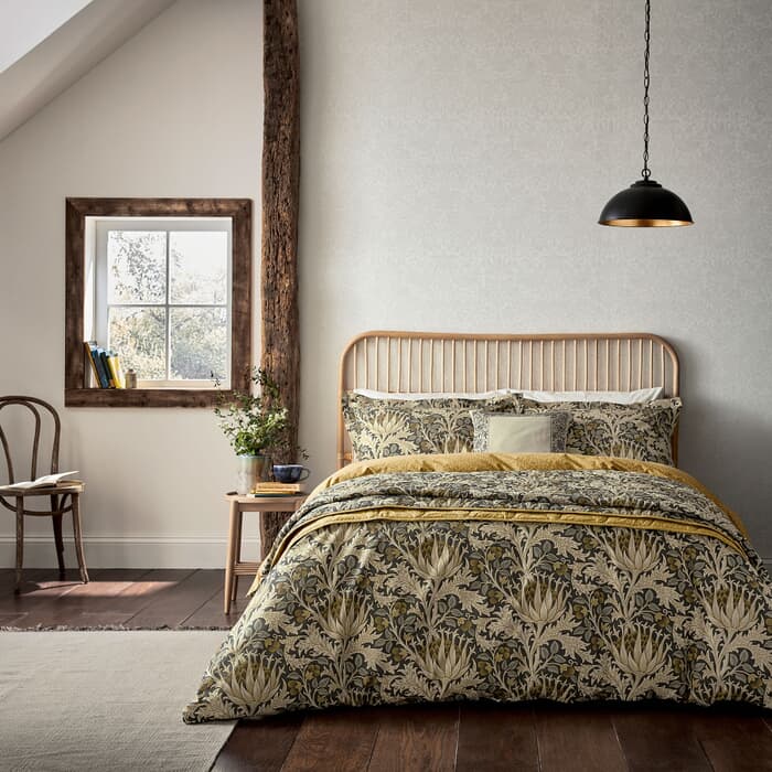 William Morris Artichoke Charcoal and Mustard large
