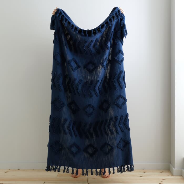 Pineapple Elephant Kabeli Tufted Throw Navy large