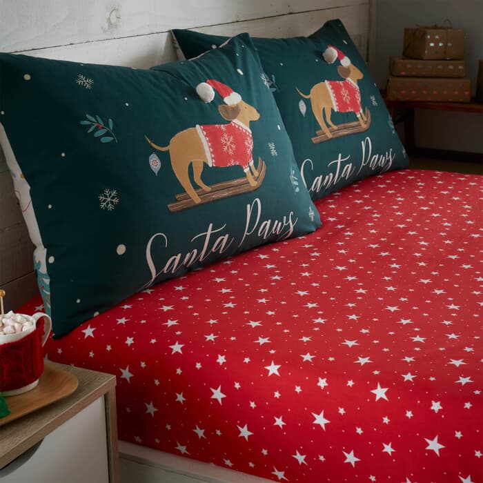 Catherine Lansfield Santas Christmas Stars Fitted Sheet large