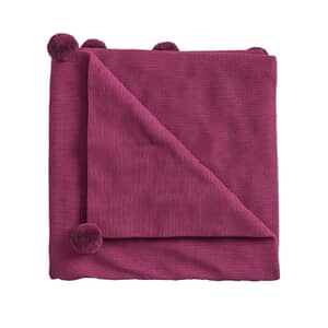 Pom Pom Knitted Throw Fuchsia