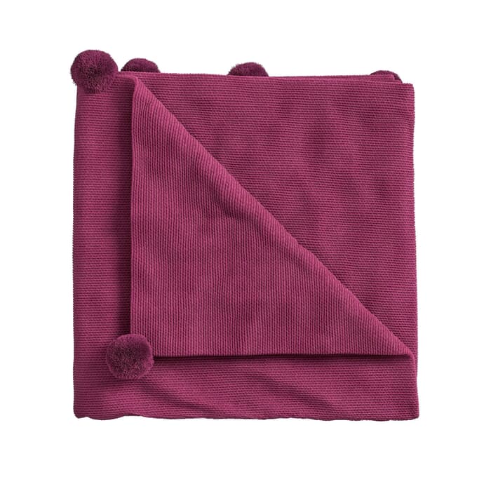 Helena Springfield Pom Pom Knitted Throw Fuchsia large