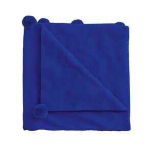 Pom Pom Knitted Throw Dark Blue