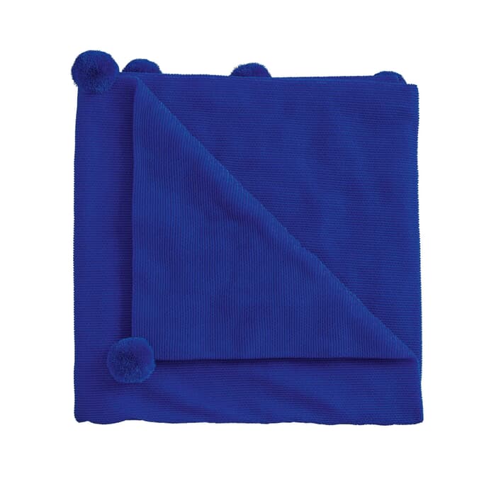 Helena Springfield Pom Pom Knitted Throw Dark Blue large