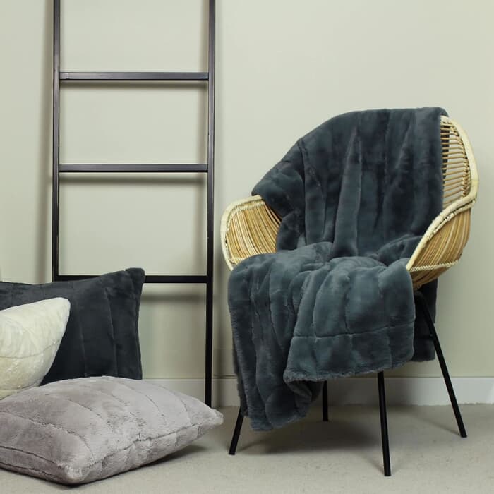 Paoletti Empress Faux Fur Throw Charcoal large