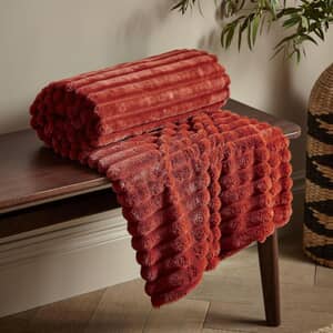Cosy Ribbed Throw Burnt Orange