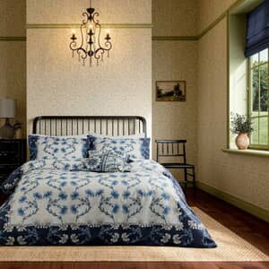 Scrolling Carnation Indigo and Ivory