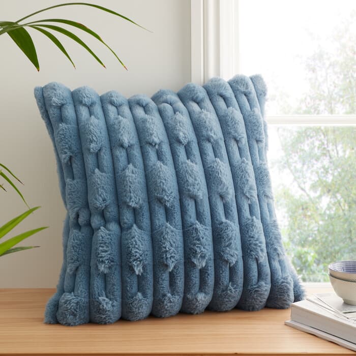 Bianca Carved Faux Fur Blue Cushion large