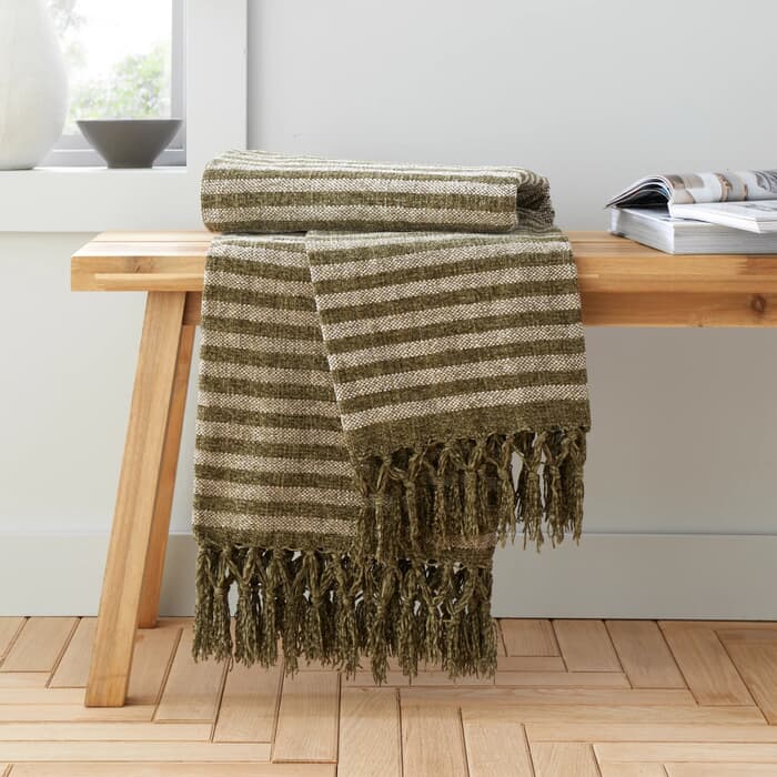 Catherine Lansfield Stripe Chenille Olive Green large