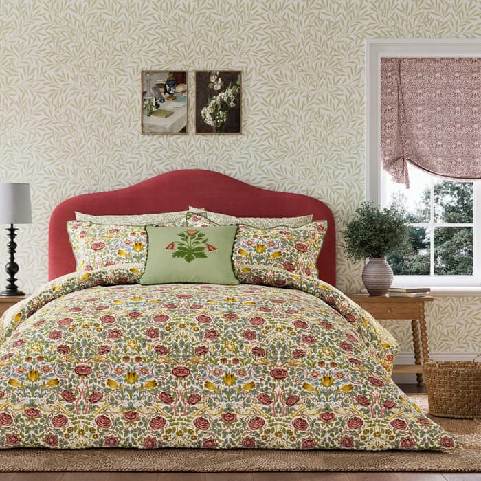 William Morris Rose Boughs Green and Rose large