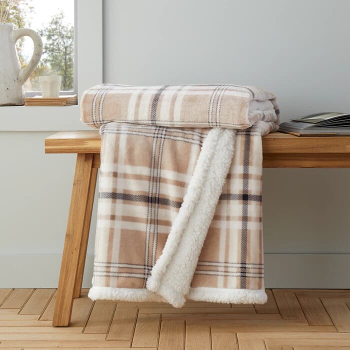 Catherine Lansfield Kelso Check Throw Natural large