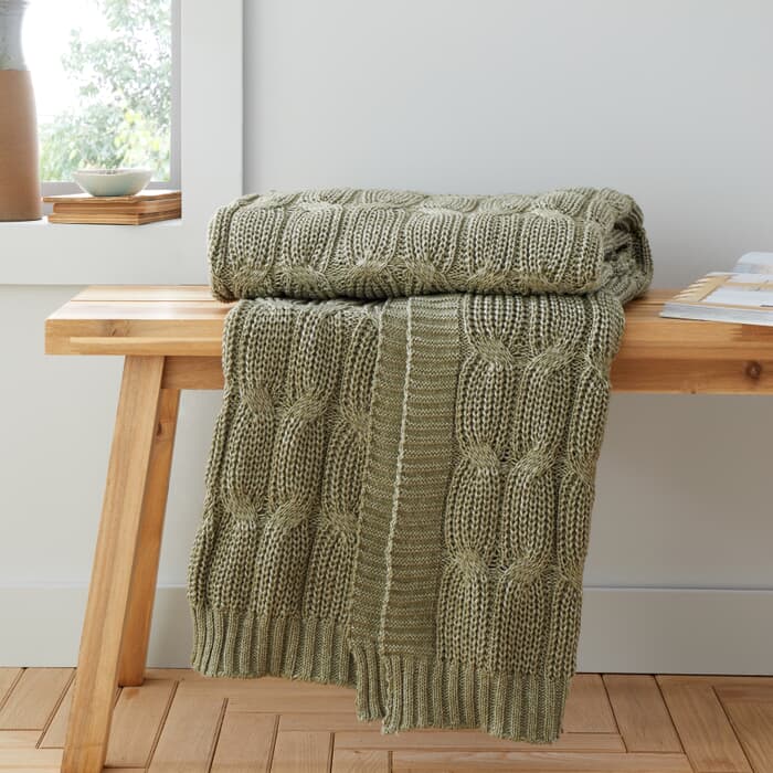 Catherine Lansfield Chunky Marl Knit Throw Olive large