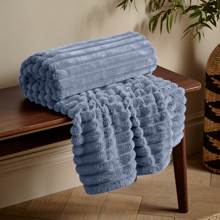 Catherine Lansfield Cosy Ribbed Throw Lansfield Blue large