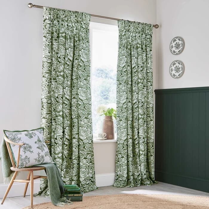 Burleigh Hibiscus Green Curtains large