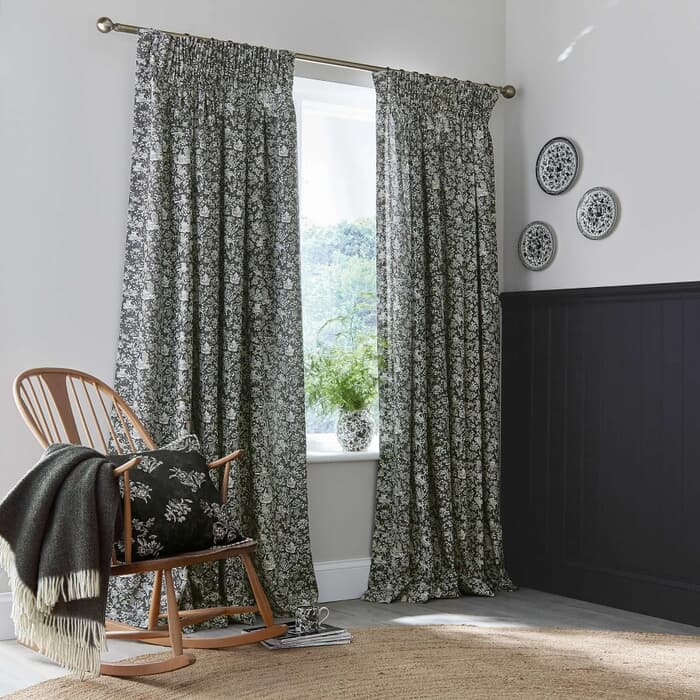Burleigh Regal Peacock Charcoal/White Curtains large