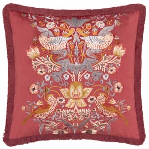 Strawberry Thief Embroidery Cushion Berry