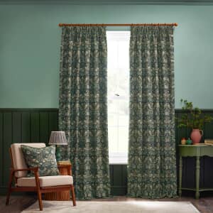 Strawberry Thief Jacquard Curtains Forest Green