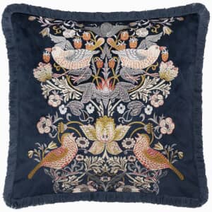 Strawberry Thief Embroidery Cushion Indigo