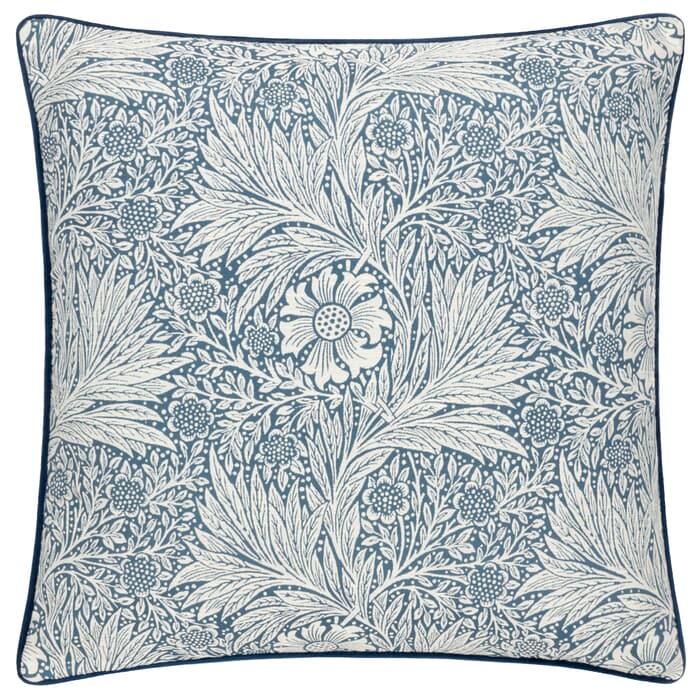 Morris and Co Marigold Feather Rich Cushion Indigo large