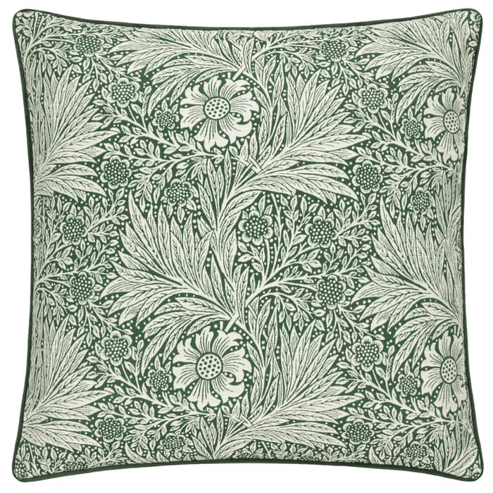 Morris and Co Marigold Feather Rich Cushion Leaf Green large