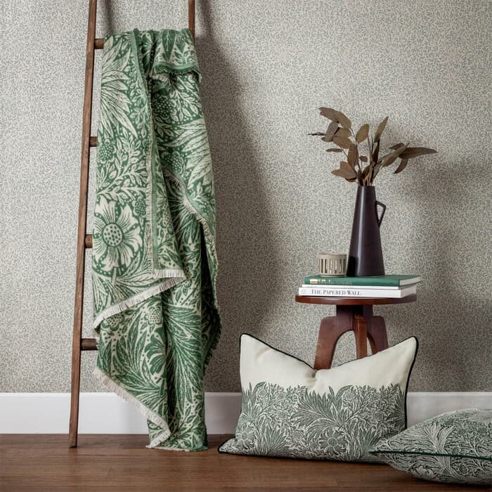 Morris and Co Marigold Throw Leaf Green large