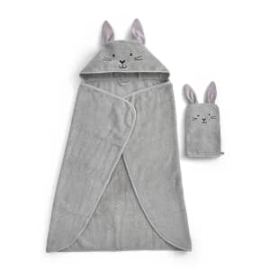 Bunny Cuddle Wrap and Mitt Set Grey