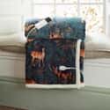 Heated Throw Fox and Deer Teal