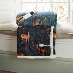 Heated Throw Fox and Deer Teal