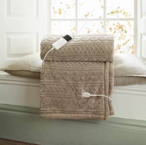 Cable Sherpa Heated Throw Taupe