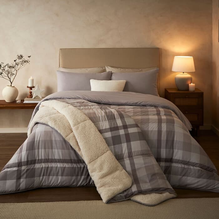 Night Lark Natural Check Sherpa Throw large
