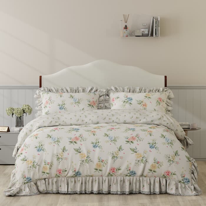 Vantona Rose Garden Frilled Cream large