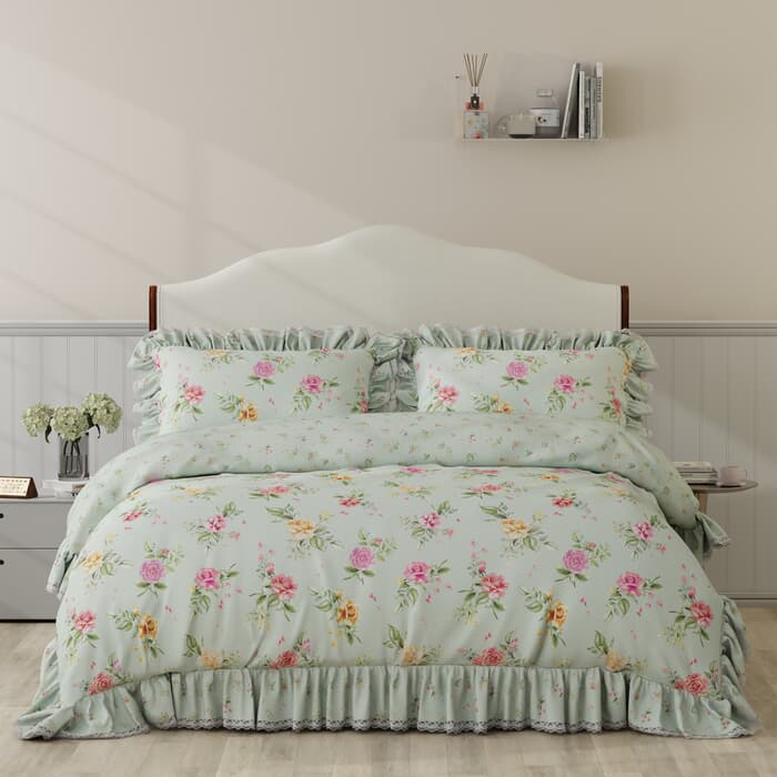 Vantona Rose Garden Frilled Green large
