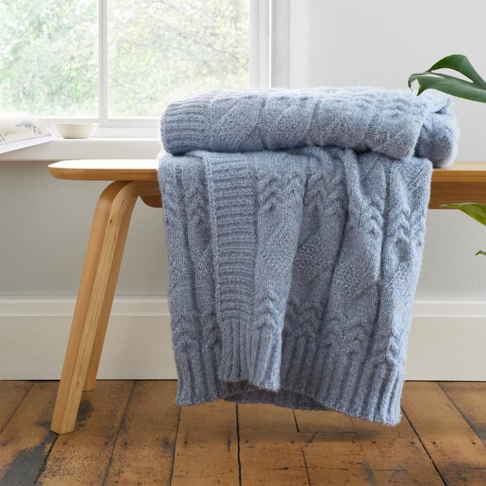 Bianca Cable Knit Throw Blue large